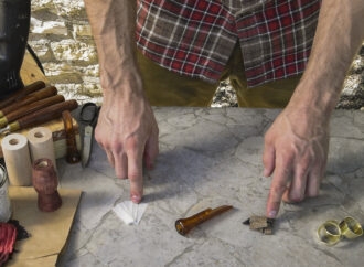 Mylar reeds for the duck call on a workshop table