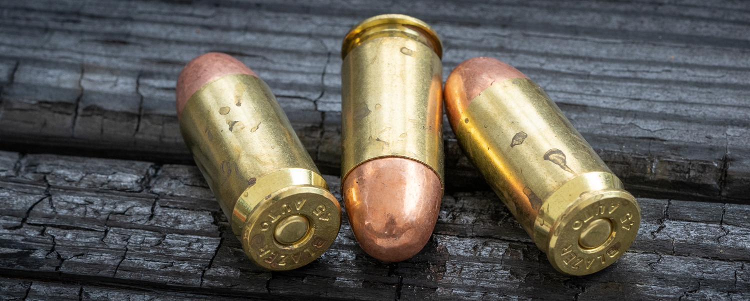 45 ACP ammo on a table