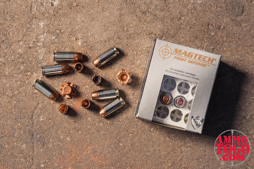 a photo of Magtech First Defense Justice 130-grain SCHP ammo outside