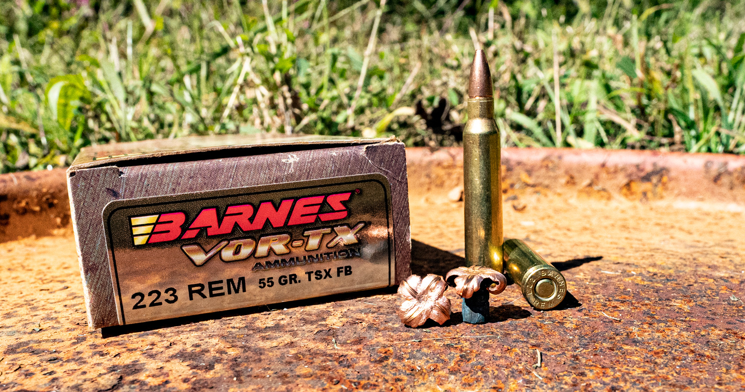 Barnes VOR-TX 223 ammunition displayed at a shooting range