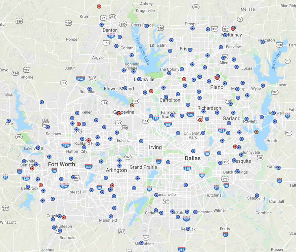 DFW ammo retailers map