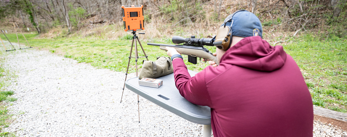 The author firing 350 legend at the shooting range