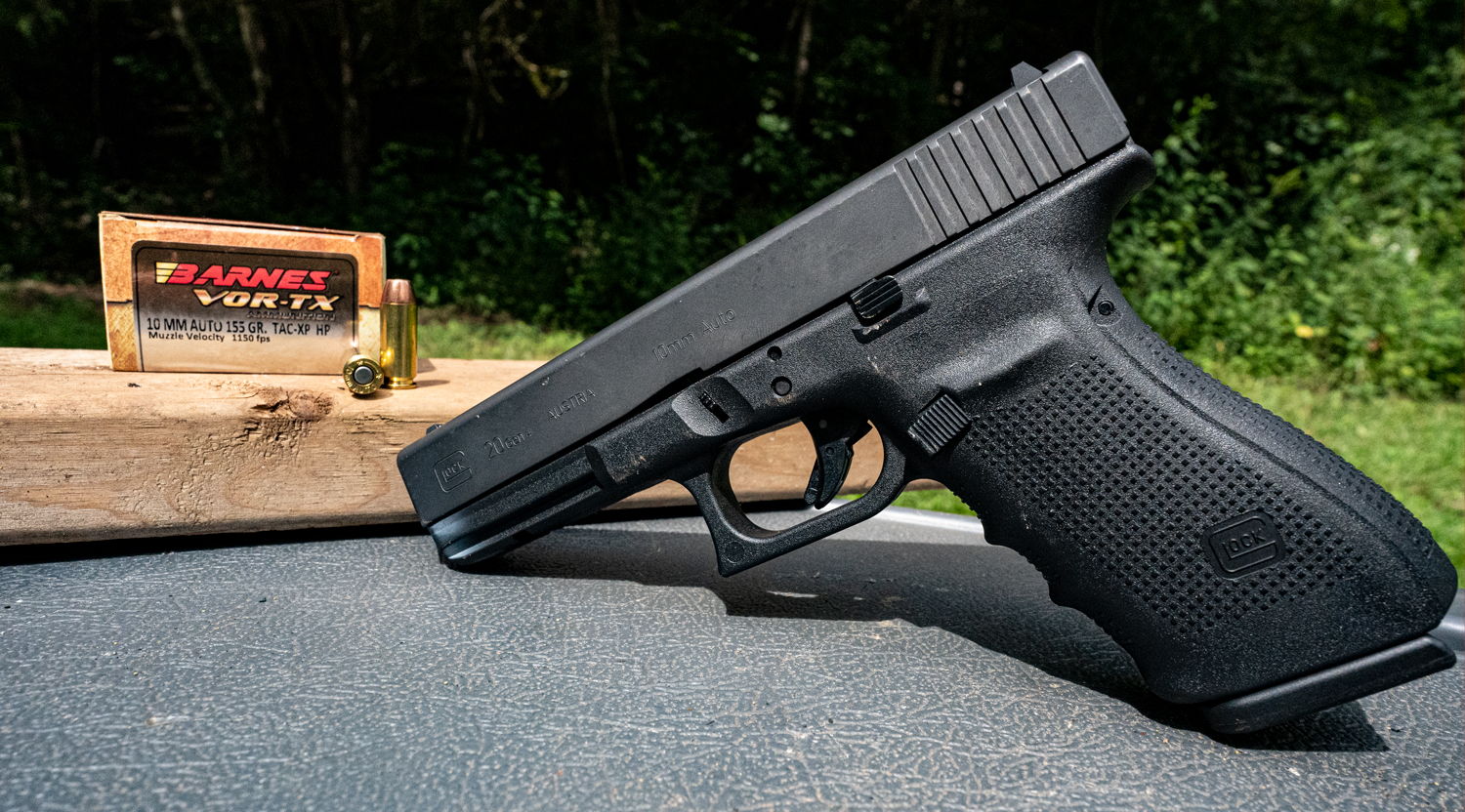 Glock 10mm pistol with Barnes ammunition at a shooting range