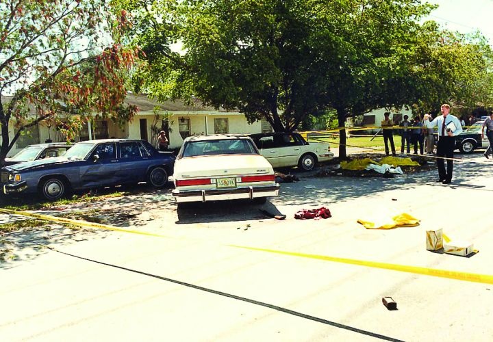A crime scene photo of the infamous FBI Miami shootout.