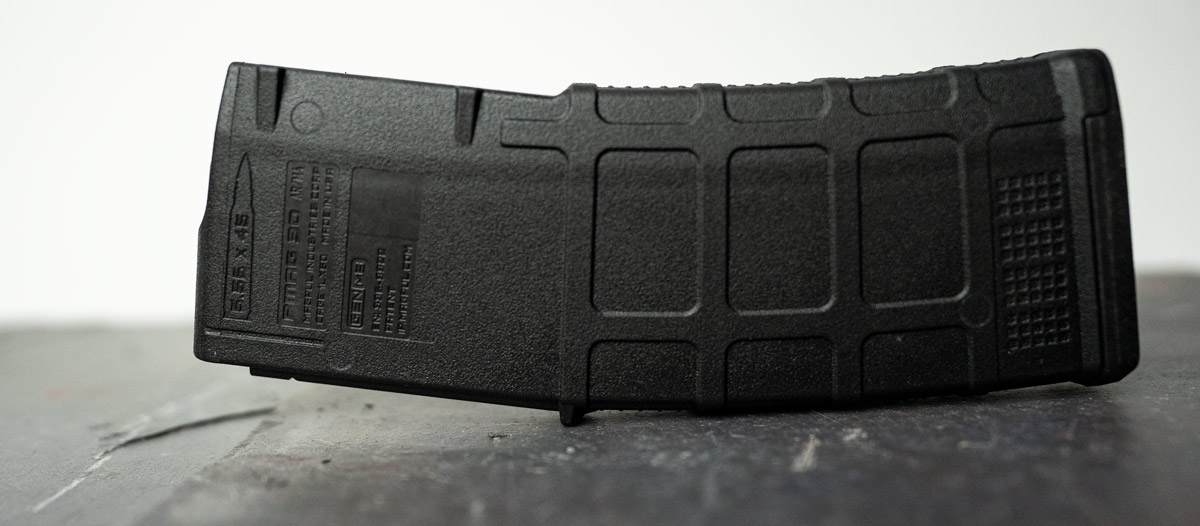 The casing of a Magpul Pmag gun magazine