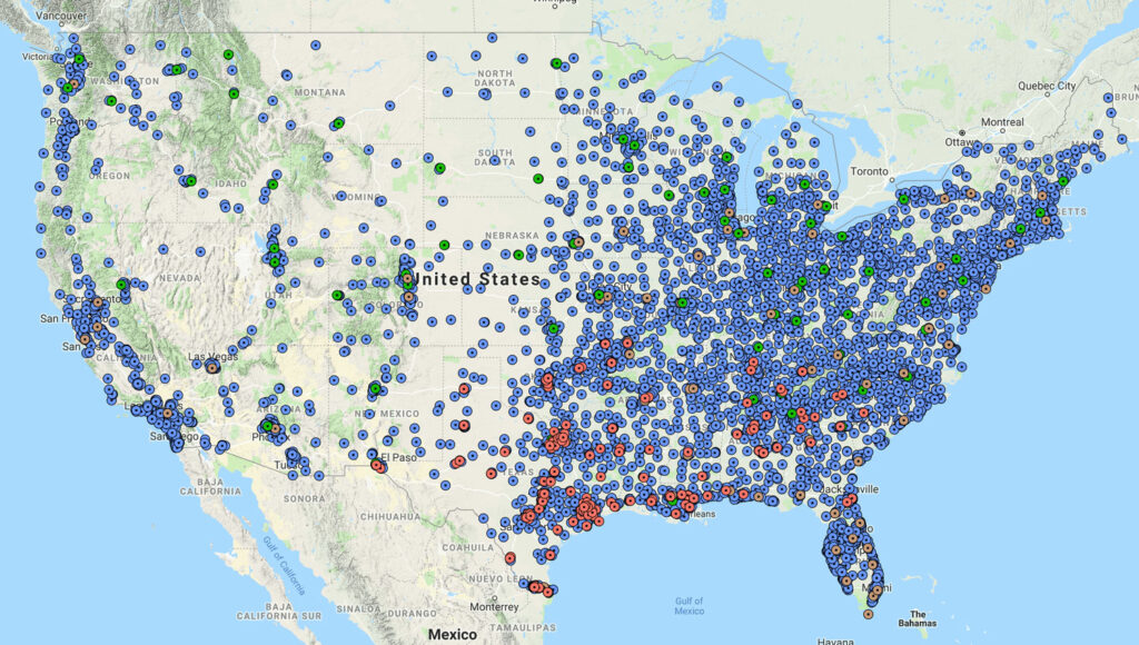map of ammo retailer locations in the united states