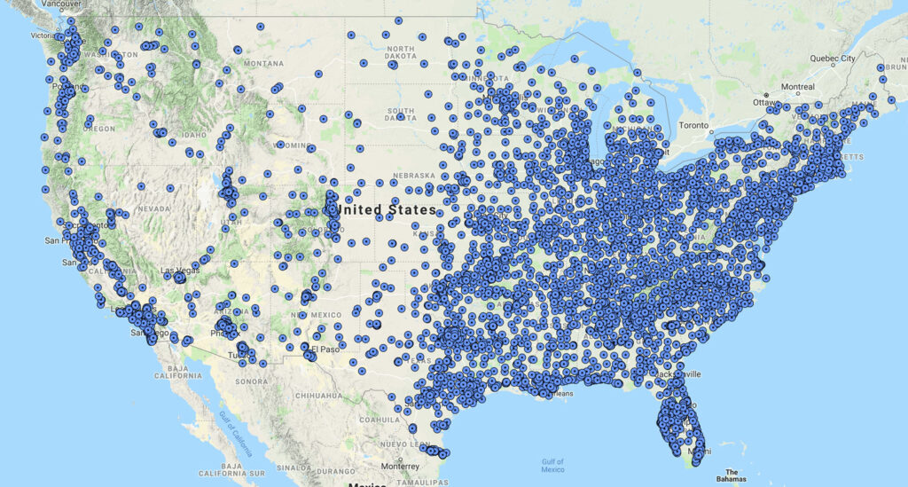 Map of walmart locations selling ammo in the united states
