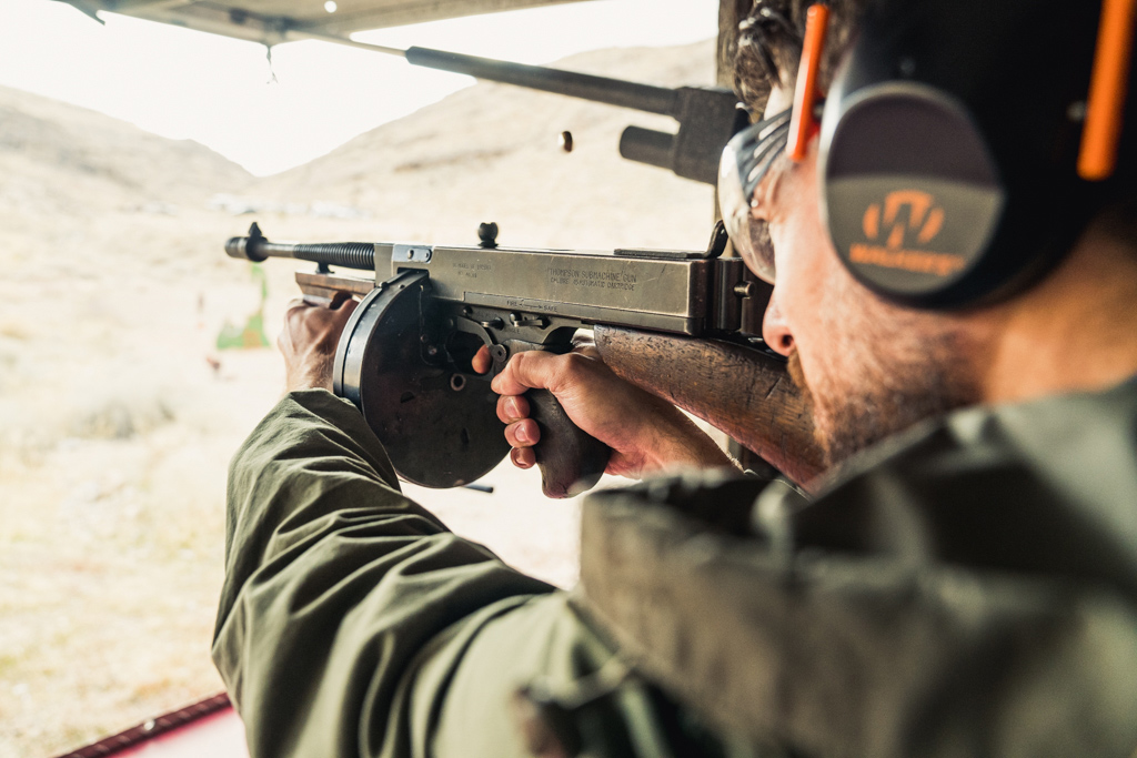 Shooting a thompson submachine gun at the range