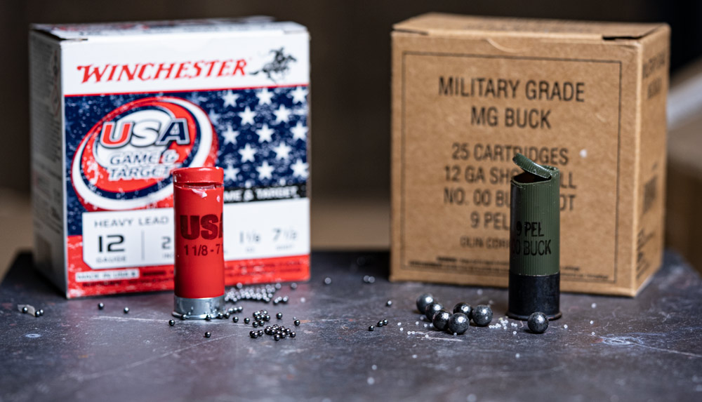 birdshot shell and buckshot shell dissected on table